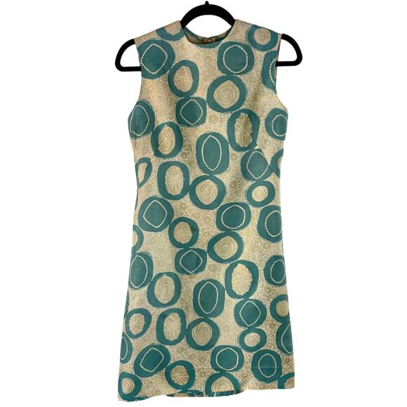 Vintage 1960s Abstract Floral Print Shift Dress Blue Silver White Mod GoGo AS IS - Picture 1 of 11